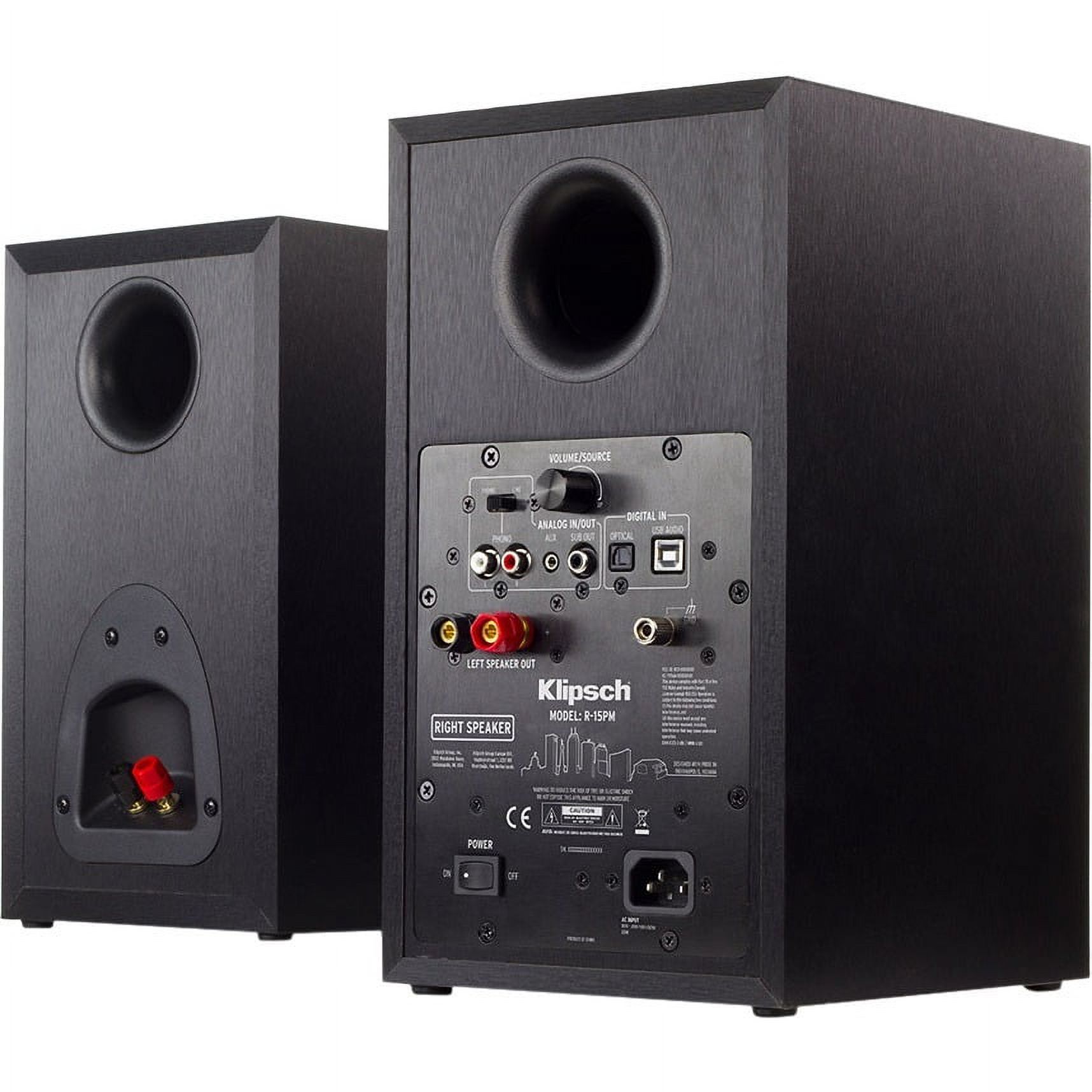 Klipsch R-15PM Powered Monitors, 2 Self Powered Easy to Use Speakers and Wireless Bluetooth Technology, Digital Optical and Analog RCA and USB Inputs. - image 4 of 8