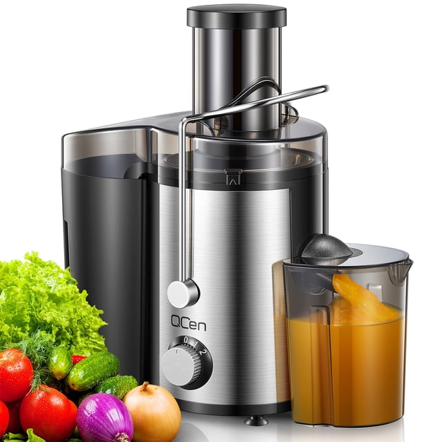Qcen Juicer Machine, 800W Centrifugal Juicer Extractor with Wide Mouth 3” Feed Chute for Fruit Vegetable, Easy to Clean, Stainless Steel, BPA-f