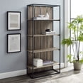 thumbnail image 2 of 64" Farmhouse Bookcase - Gray Wash with Black Metal, 2 of 7