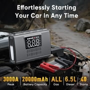 GCZ 3000A Peak Portable Jump Starter with Air Compressor 150PSI, Battery Booster for All Gas & 6.5L Diesel Engine, 20000mAh Power pack with Dual Cylinder & LED Display & Flashlight