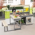 thumbnail image 4 of OLAKIDS Mud Kitchen, Outdoor Play Kitchen with Faucet Chalkboard Stoves Removable Sink Cooking Accessories Wooden Kids Kitchen Playset Backyard Garden Toys Gift for Boys Girls Ages 3+, 4 of 8