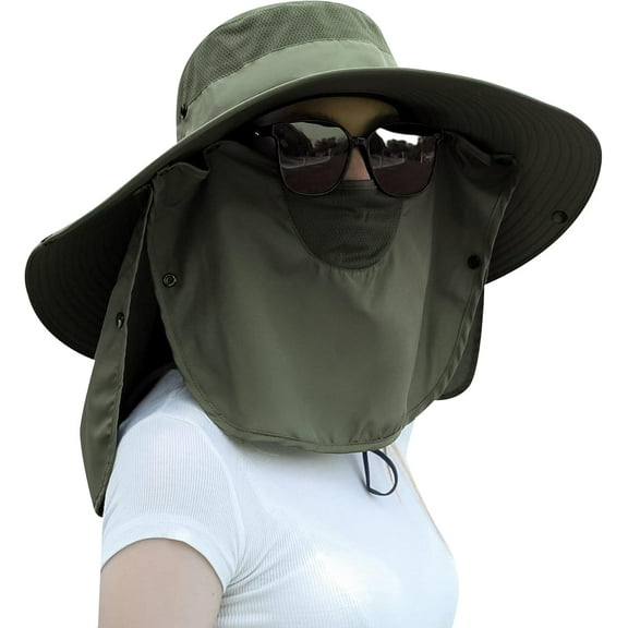 YooGuoGuo Women Wide Brim Face Mask Sun Hat Detachable Neck Face Flap Ponytail UV Protection Visor Hat Garden Fishing Hiking
