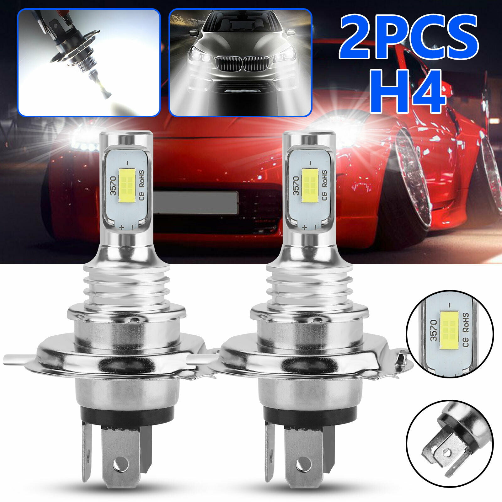2x H4 HB2 9003 Xenon White 12V 55W 6000K Bright Light Halogen Headlight Bulbs 