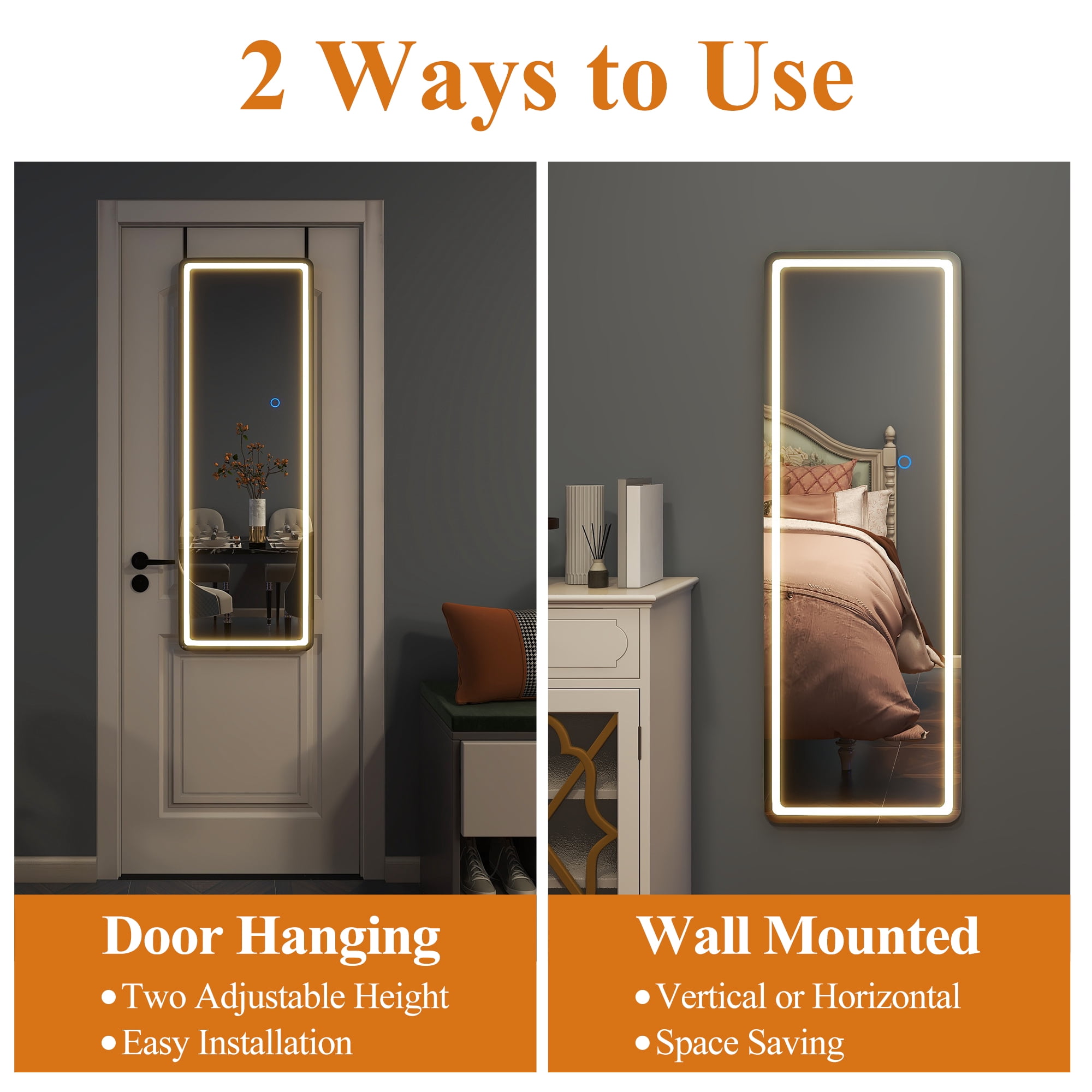 51"x18" Mordern Rectangle Hanging LED Mirror Door Mirror Vanity Mirror,White