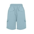 thumbnail image 3 of Difdany Bermuda Shorts For Women Cargo Shorts Knee Length 6 Pockets Elastic Waist Long Shorts For Summer Casual Blue XL, 3 of 6