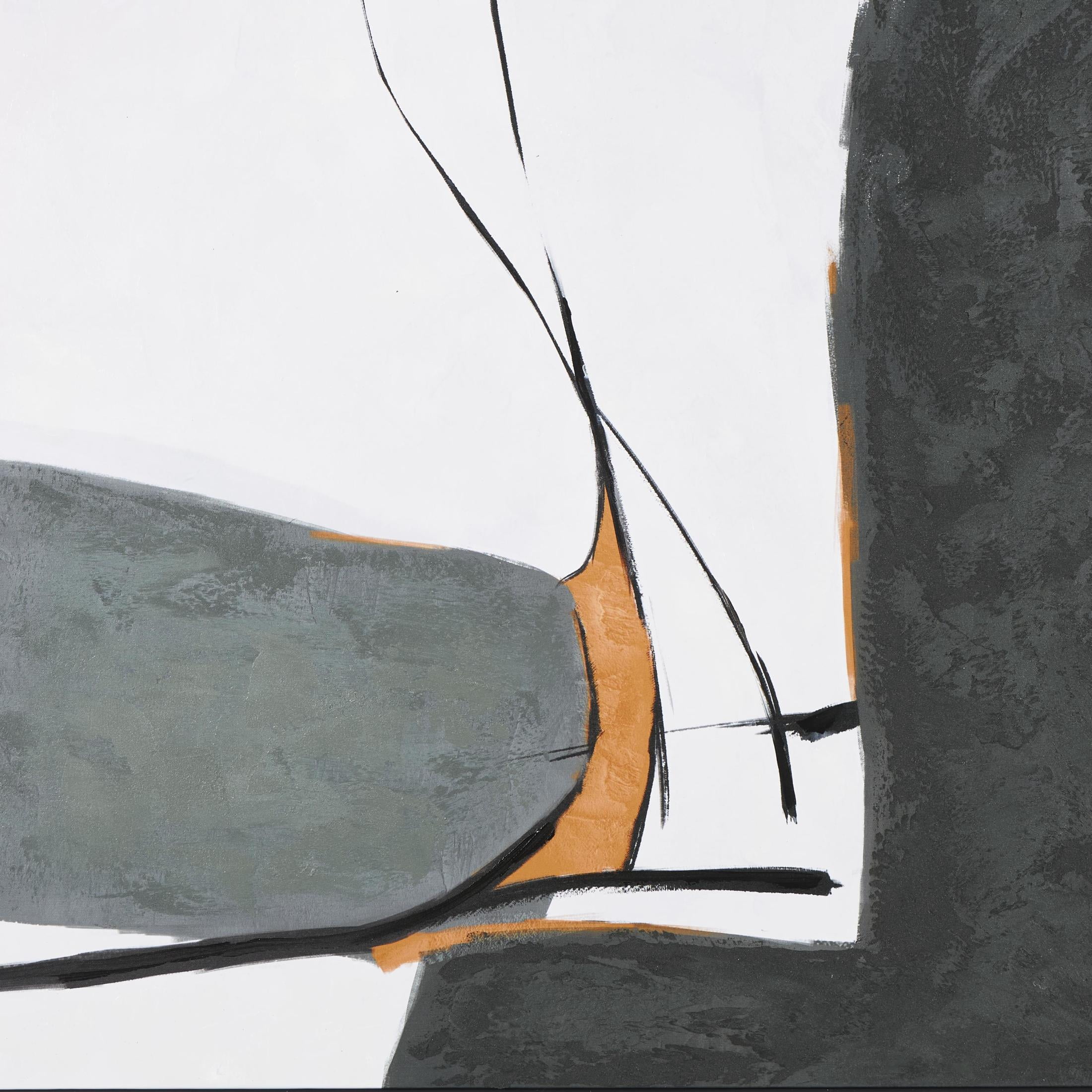 40" x 39" Line and Shape Abstract Framed Wall Art with Orange Accents, by DecMode