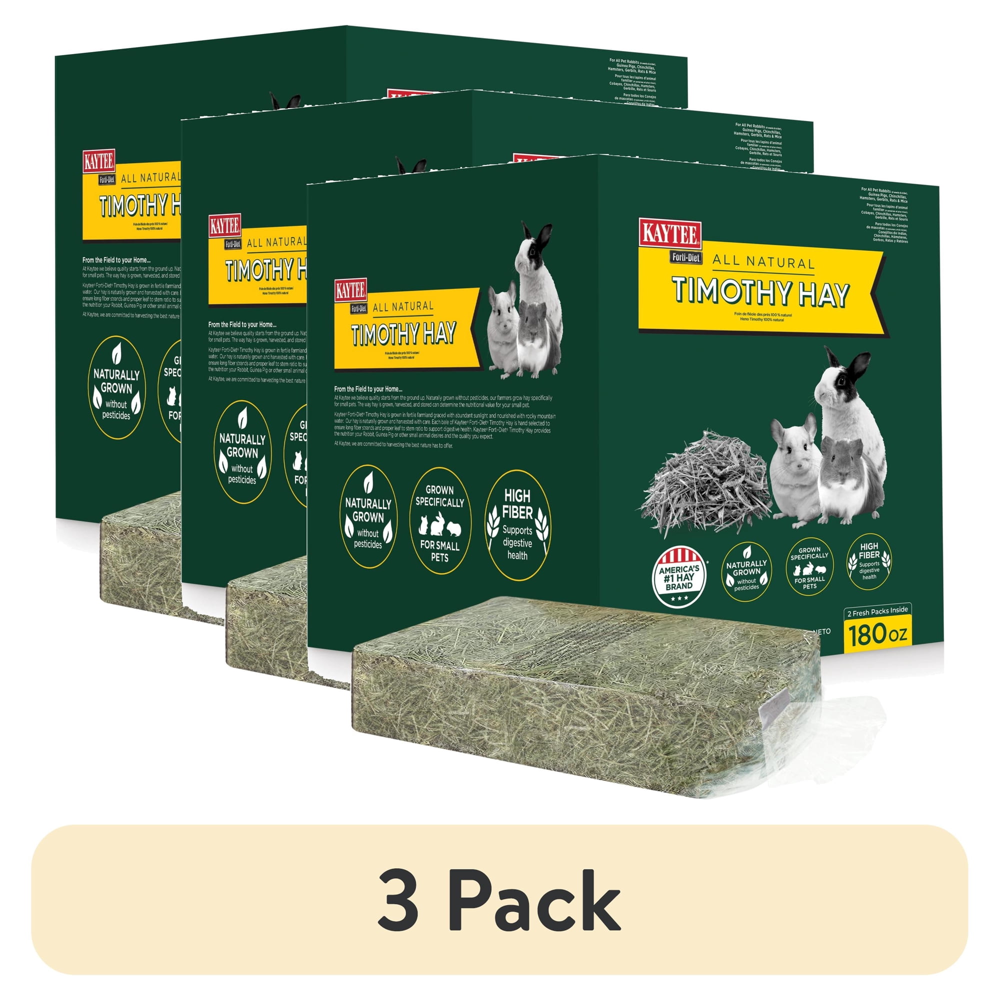(3 pack) Kaytee Forti Diet Timothy Hay for Rabbits, Guinea Pigs, Hamsters, Chinchillas and Other Small Animals, 11.25 Pounds