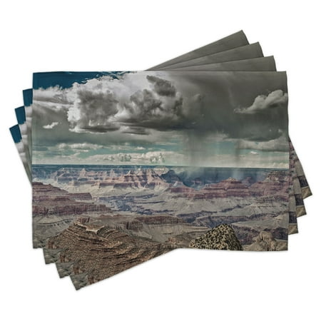

Nature Placemats Set of 4 Cumulus Clouds on Grand Canyon Valley with Hazy Beams Idyllic Nature Photography Washable Fabric Place Mats for Dining Room Kitchen Table Decor White Brown by Ambesonne