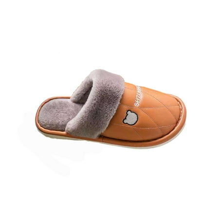 

Inkach Women Winter Closed Toe Slippers Plush Home Slides Warm Flat Men Cotton Shoes