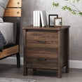 thumbnail image 3 of 19.15" Nightstand, Minimalist Beside Table with 2 Drawers, Open Shelf, 2 Black Metal Handles, Nightstand for Bedroom, Apartment, Living Room, Brown, 3 of 9