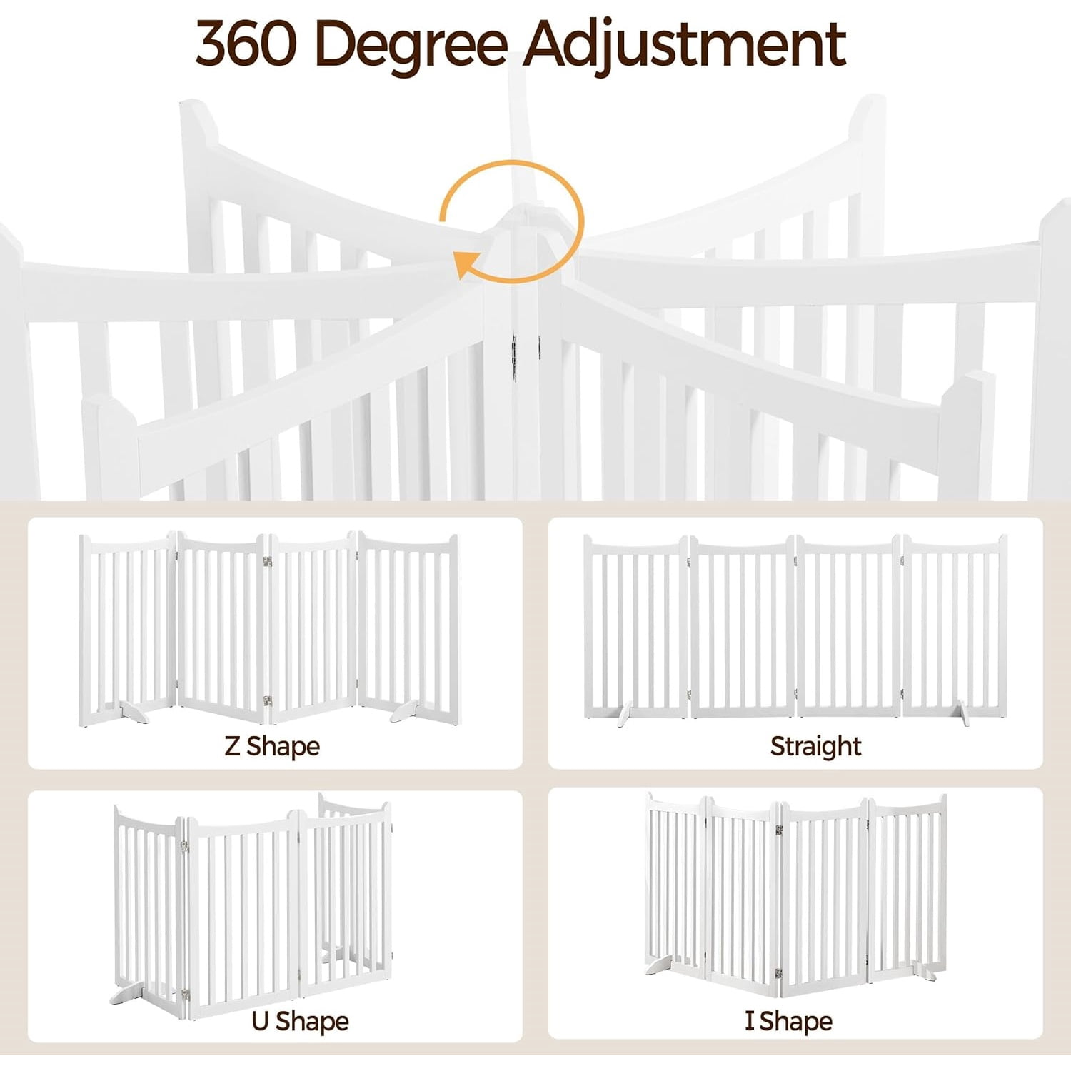 36" H Extra Tall Freestanding Pet Gate 4-Panel Wooden Dog Fence with 2 Support Feet Folding Dog Gate for Indoor, Stairs, Doorways, Halls, Kitchen Wooden Pet Barrier White, 79.5" L x 36" H
