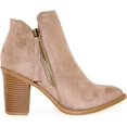 thumbnail image 4 of Women's Chunky Stacked Heeled Booties Side Zipper Suede Ankle Boot Taupe 10, 4 of 5