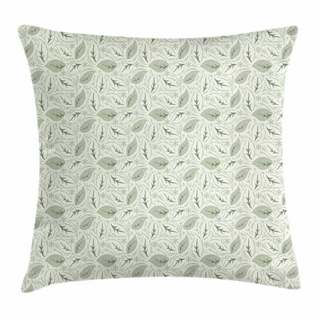 Antique Sage Finish - Leaves Throw Pillow Cushion Cover, Floral Vintage Ornamental Flourishing Nature Illustration Retro Swirls Antique, Decorative Square Accent Pillow Case, 16 X 16 Inches, Cream Sage Green, by Ambesonne