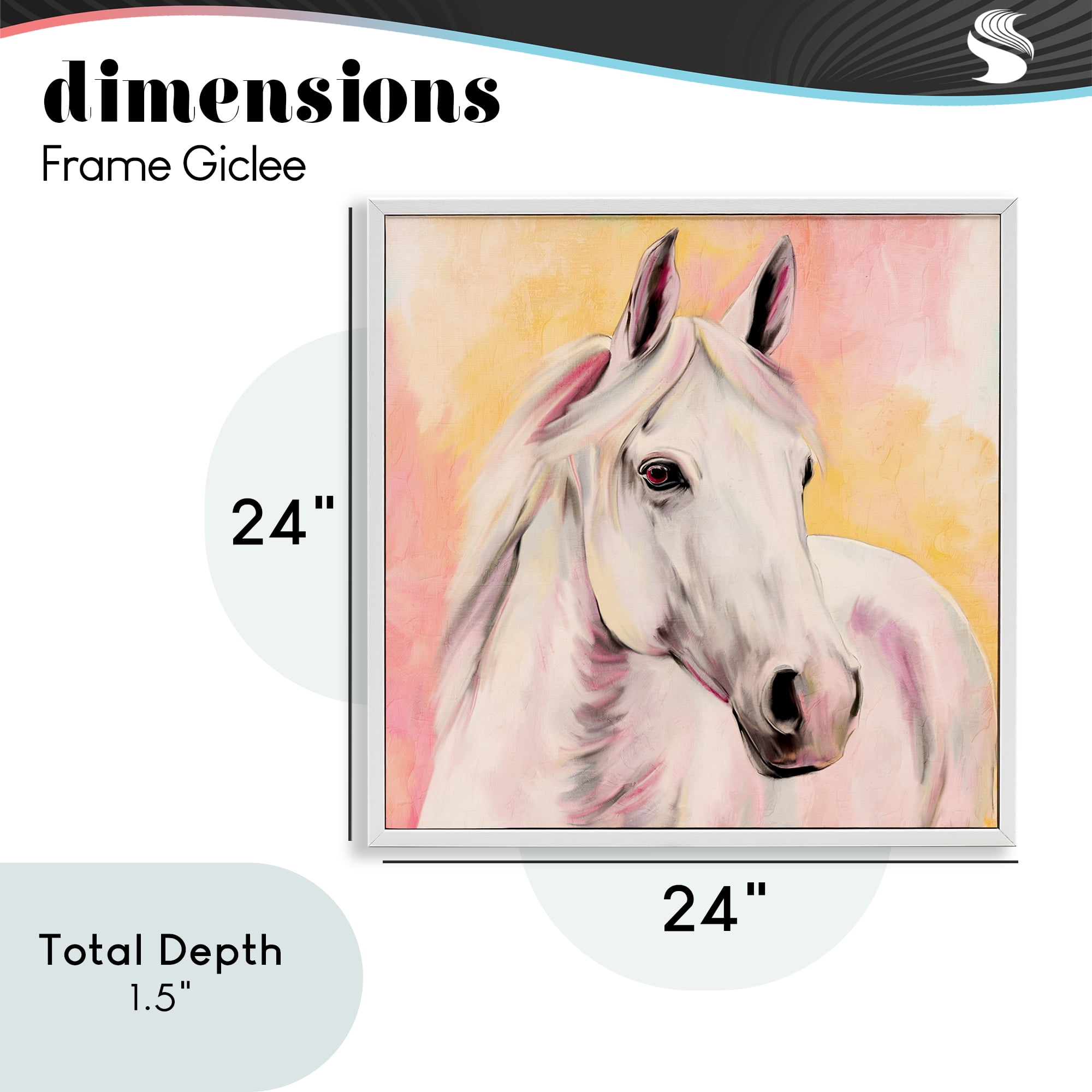 Sunset White Horse White Framed Giclee Art, design by Kim Allen