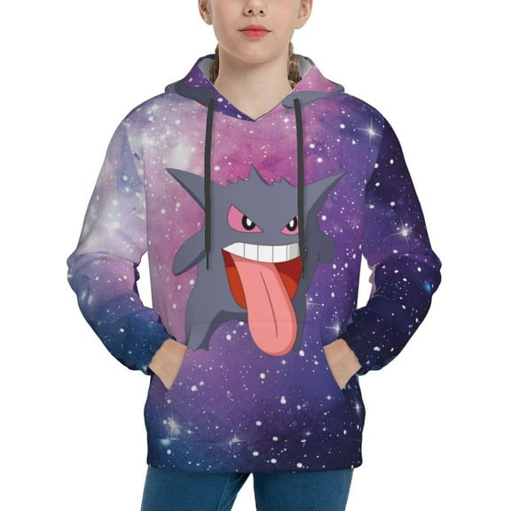 Gengar Tongue Youth Sweatshirt Hoodies Pullover 3D Print Novelty Hooded Hoody Clothes For Boys Girls Teen Clothing