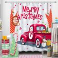 thumbnail image 1 of Festive Red Pickup Truck Christmas Shower Curtain with Snowflakes, 1 of 4