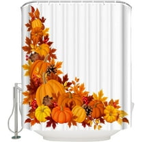 Thanksgiving Shower Curtain Extra Long 84 Inch Fall Pumpkin Harvest Shower Curtains for Bathroom Decor, Maple Leaves Orange Yellow Bath Curtains Sets with Hooks Polyester Fabric Waterproof 72x84 inch