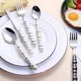 thumbnail image 4 of 4 Pieces Creative Pearl Ceramic Handle Kitchen Stainless Silverware Tableware Flatware Cutlery Creative Hotel Home Steak Dessert Spoon, 4 of 9
