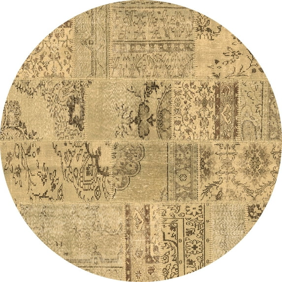 Ahgly Company Indoor Round Patchwork Brown Transitional Area Rugs, 6' Round