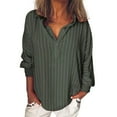 thumbnail image 2 of frariair ​Women's Long Sleeve Lapel Blouse Featuring Timeless Stripes And Comfort Stretch Fabric For Daily Workwear And Formal Events​ Green, 2 of 5