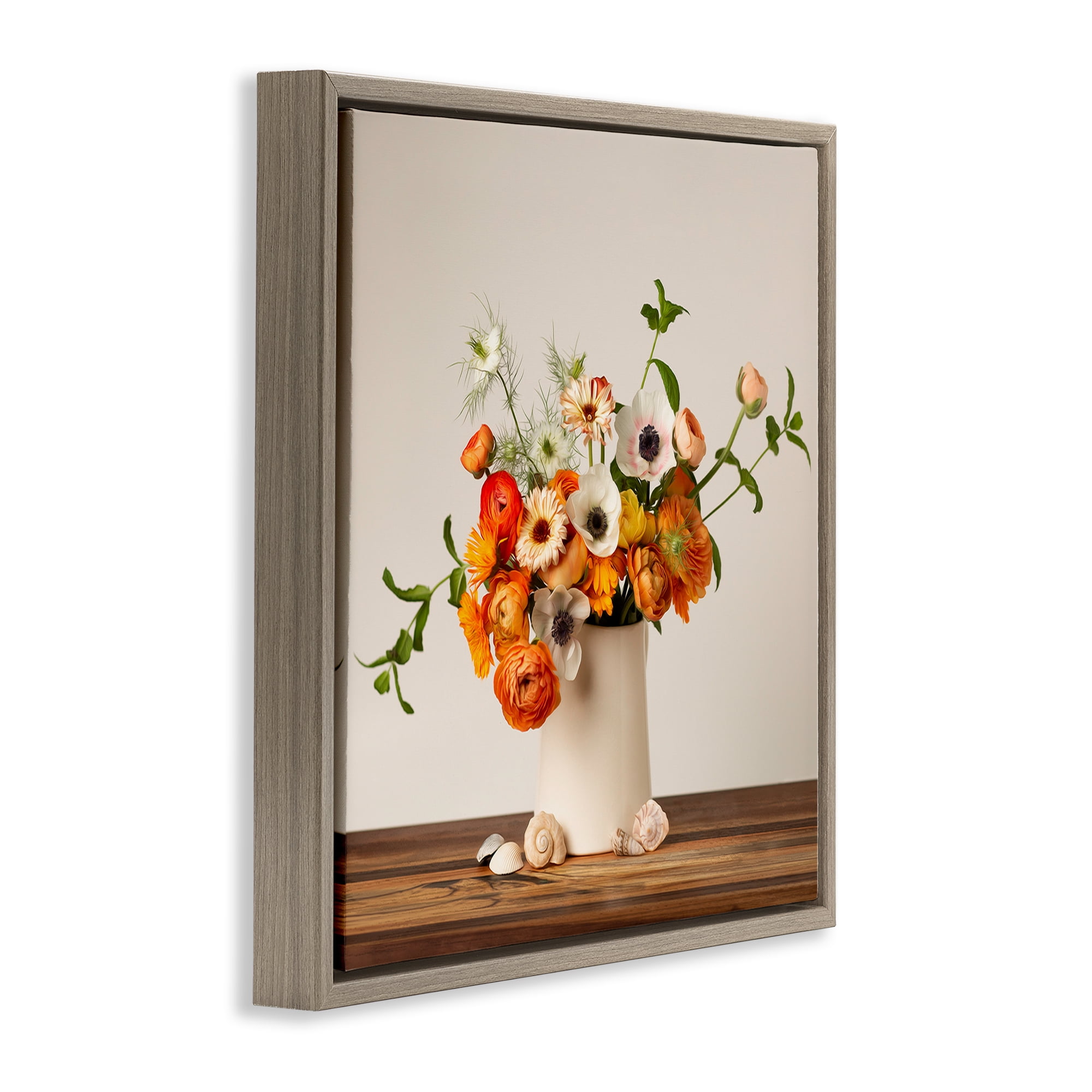 Stupell Industries Orange & White Still Life Plants & Flowers Painting Brown Floater Framed Canvas Art Print Wall Art, 25 x 25