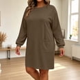 thumbnail image 6 of Ashirexll Long Sleeve Dress for Women Plus Size Loose Long Sleeve Round Neck Solid Color with Pockets Midi Dress, 6 of 7