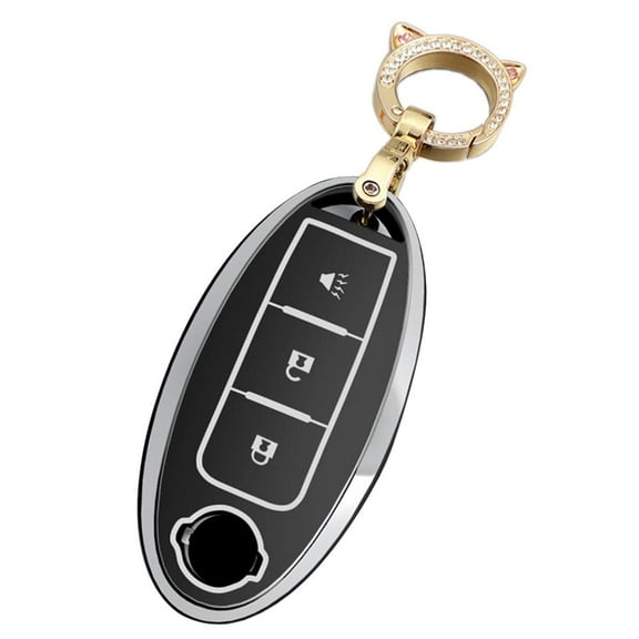 Soft TPU Sliver-Edge 3 Button Key Fob Cover for Nissan Rogue Murano Armada Pathfinder Accessories Keyless Key Case with Bling Keychain