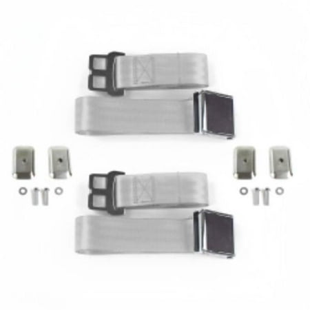 Chevy Truck 1963-1966 Airplane 2 Point Gray & Grey Lap Bucket Seat Belt Kit with Bracketry - 2 Belts