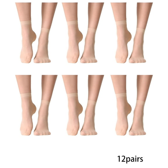 TELOLY 12 Pairs Women'S Ankle High Sheer Socks Nude Stocking Ultra Thin Cool See Through Silk Socks for Women,Skin Color