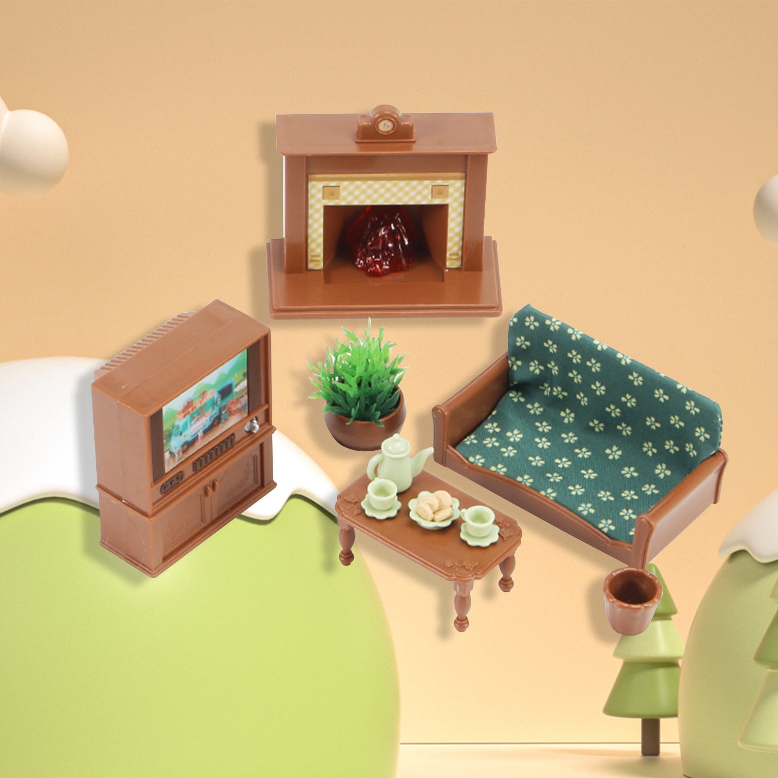 DAJASD Ensemble De Meubles Pour Maison De Poupée, 31 Accessoires De Maison De Poupee Meubles En Bois Avec 6 Poupees Maison Amz B0
