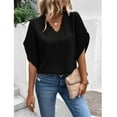 thumbnail image 4 of Work Office Blouses for Women Lace Crochet V Neck Elegant Tshirts Solid Bell Sleeve Basic Tops Casual Summer Tunics, 4 of 7