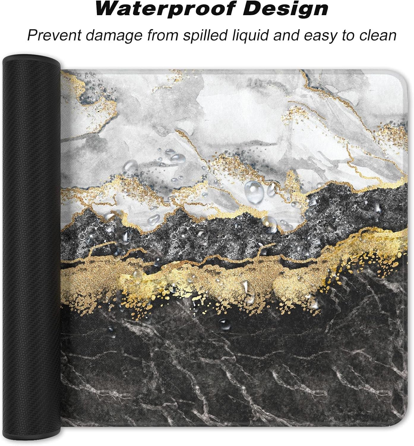 Extended Large Mouse Pad, XXL Gaming Mousepad 31.5 x 15.7 Inch, Big Computer Keyboard Desk Pad, Waterproof Mouse Mat with Stitched Edges and Non-Slip Base for Office Gaming, Black Marble