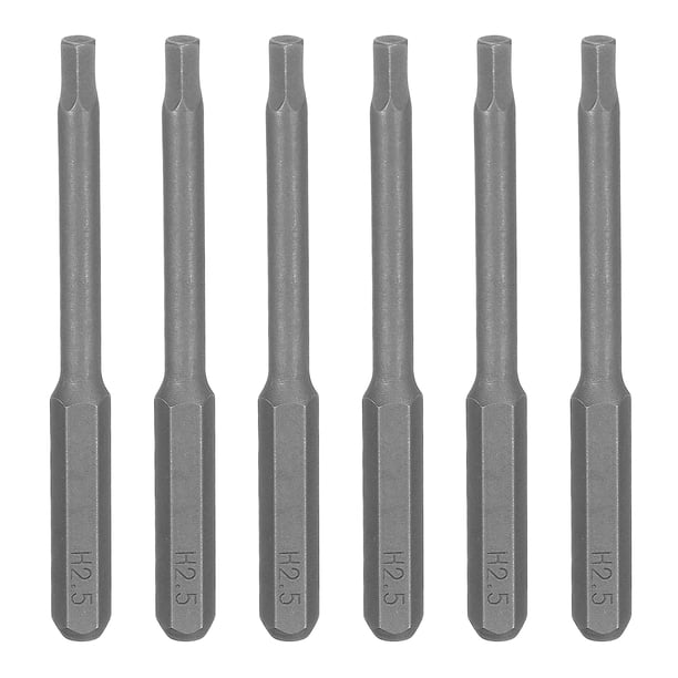 Uxcell 6pcs H2.5 Punta de destornillador hexagonal de 5/32" con vástago hexagonal de 45 mm/1.8" Longitud Punta magnética de cabeza hexagonal de acero S2 para reparación de precisión