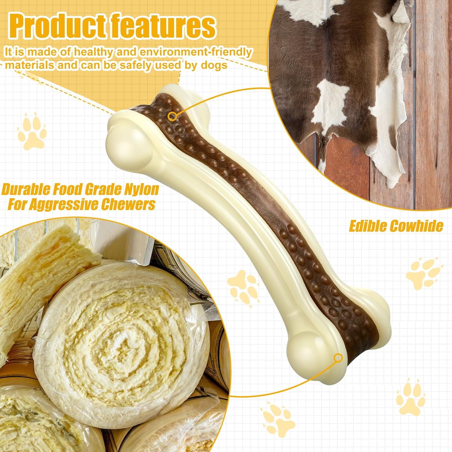 10 Pcs Dog Chew Toys for Aggressive Chewers Nylon Beef Flavor Dog Bones Tough Puppy Teething Toys Puppy Chew Bones for Large/Medium/Small Breed Dogs Puppies