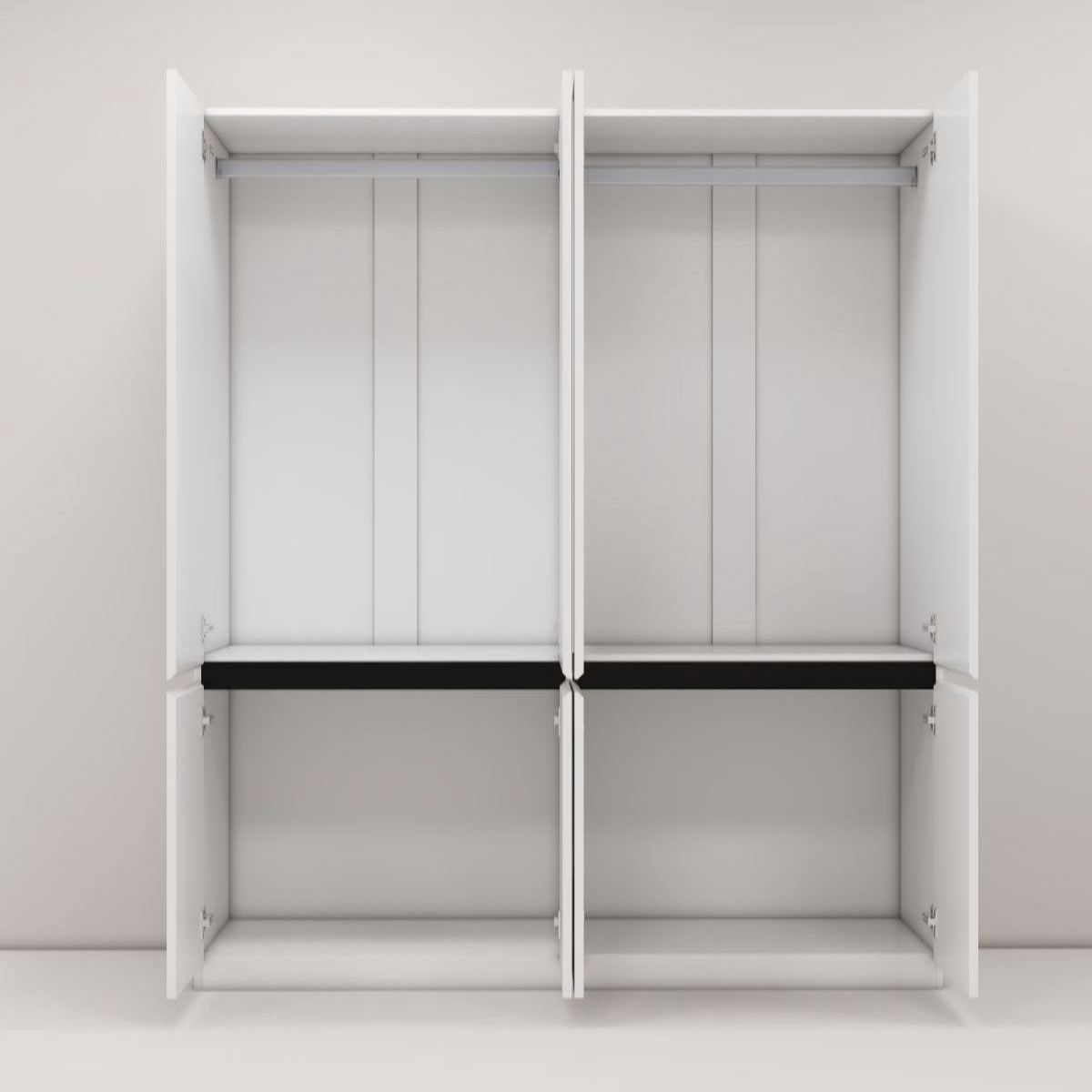 Modern Minimalist Style Wardrobe Armoire，Four-Door Pull-Free Silver Mirror Wardrobe with Built-In Mirrors (White,W62.99 x D20.47x H74.02)
