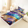 thumbnail image 4 of Castle Fairy Glitter Gold Foil Galaxy Wave Twin Sheets 3pcs,Sparkly Nebula Alcohol Ink Graphic Bedding,Purple Cyan,1 Fitted Sheet,1 Flat Sheet and 1 Pillowcase, 4 of 6