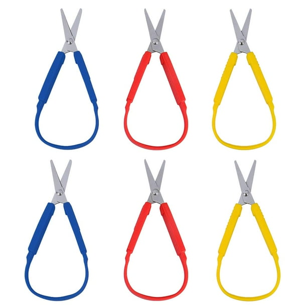 Tijeras de bucle de 6 piezas, tijeras de agarre coloridas con mango de bucle, tijeras de apertura automática para niños y adultos con necesidades especiales
