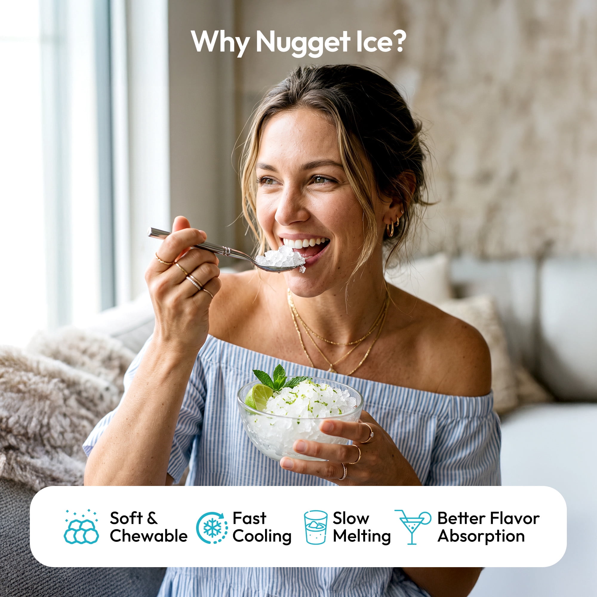 EUHOMY Countertop Nugget Ice Maker,40 lbs/24H，On-Demand Dispensing, Self-Cleaning with Drip Tray, Black