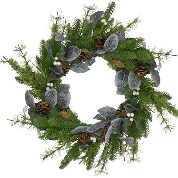 22 in. Mixed Pine Berries & Pinecones Artificial Christmas Wreath, White - Unlit