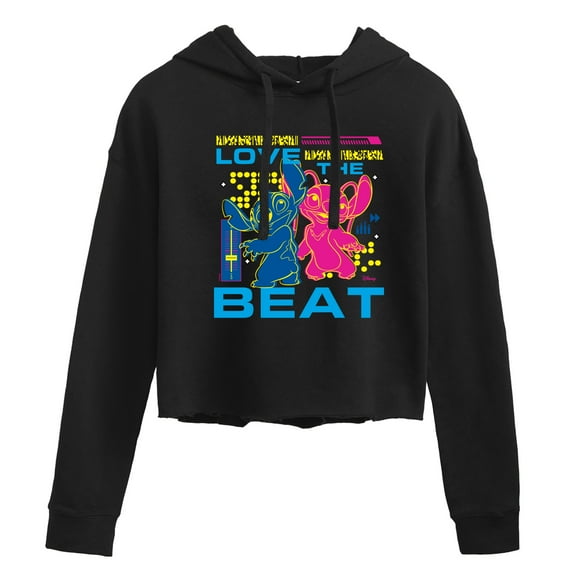 Disney - Lilo & Stitch - Love The Beat - Juniors Cropped Pullover Hoodie