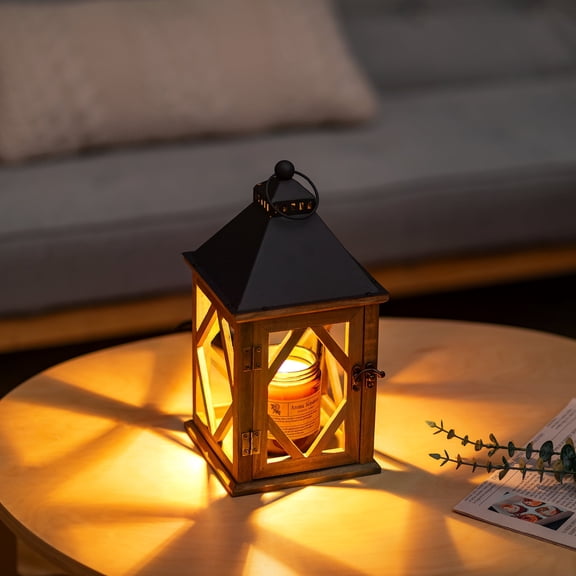 Sziqiqi Rustic Wooden Candle Warmer Lamp with Timer: Diamond Cutout Lantern for Wax Melts Flameless Vintage Home Decor Ideal Gift for Women Farmhouse Style Family Kid Pet