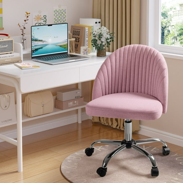 Homall Home Office Chair Adjustable Vanity Chairs Mid Back Rolling Task Chairs for Bedroom Living Room or Study Pink