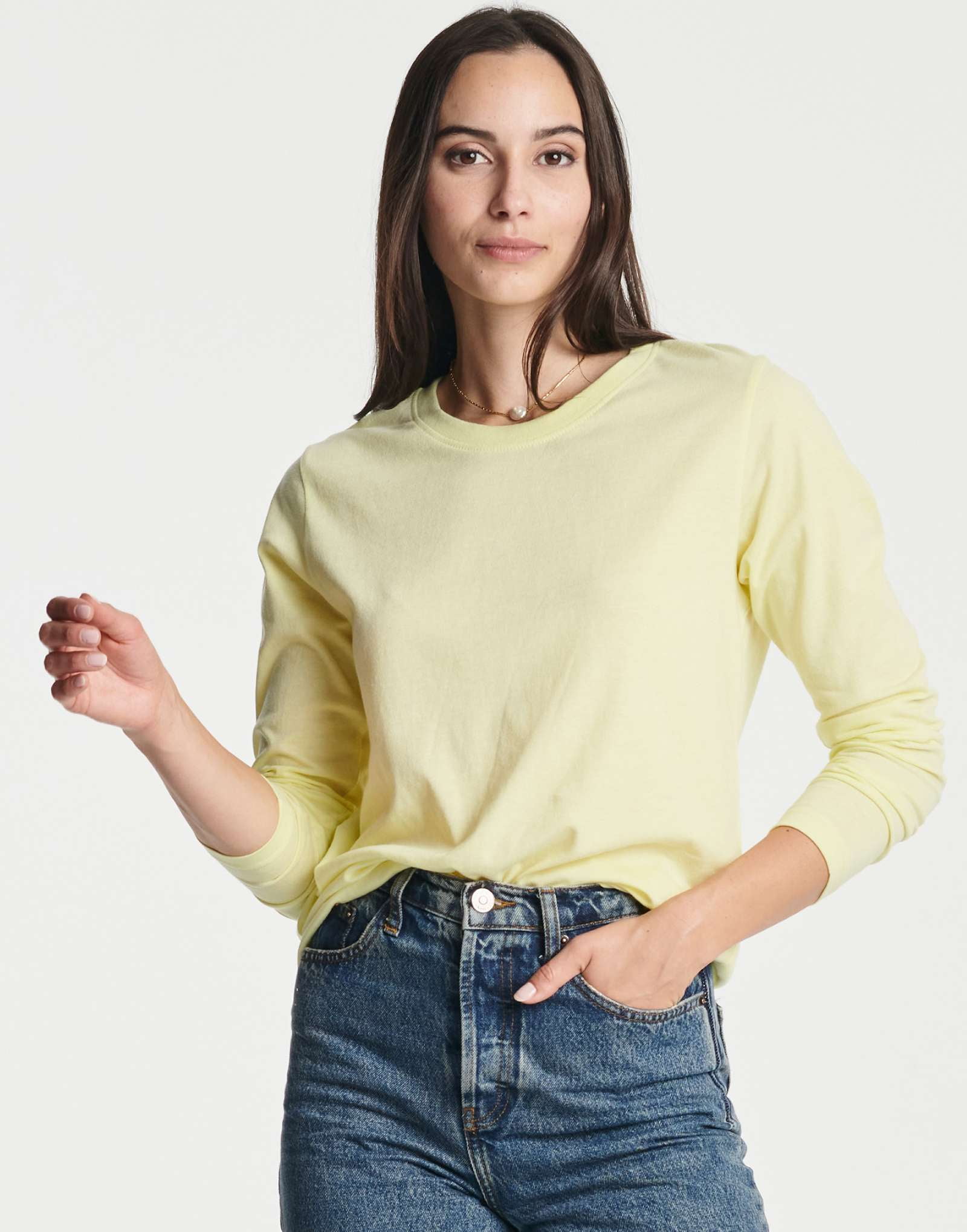 Real Essentials 4 Pack: Women's Cotton Classic-Fit Long-Sleeve Crewneck T-Shirt (Available in Plus Size)