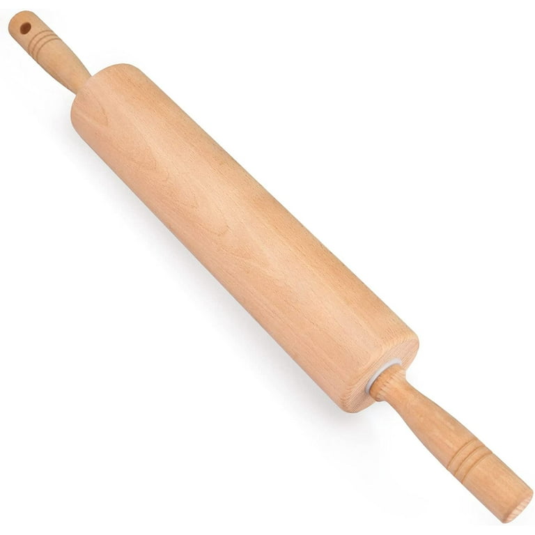Classic Rolling Pin for Baking 18 Long - Gifbera Beech Wood Dough Roller Pin with Handles for Bread Pastry Pizza Fondant Pie Crust
