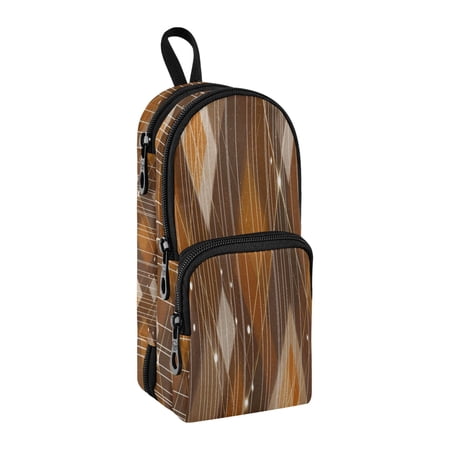 Backpack-Shaped Pencil Pouch 3-Compartment Large Capacity Stationery School Organizer Golden Diamond Pattern