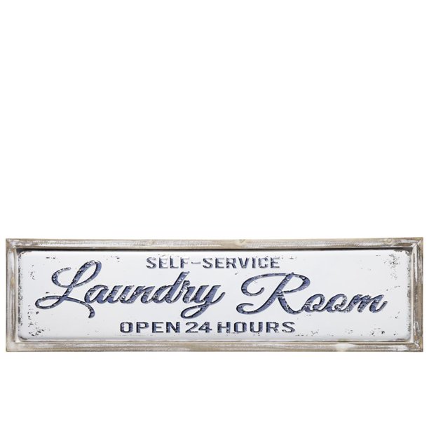 Urban Metal Rectangle Wall Decor with Wooden Frame and Embossed Printed