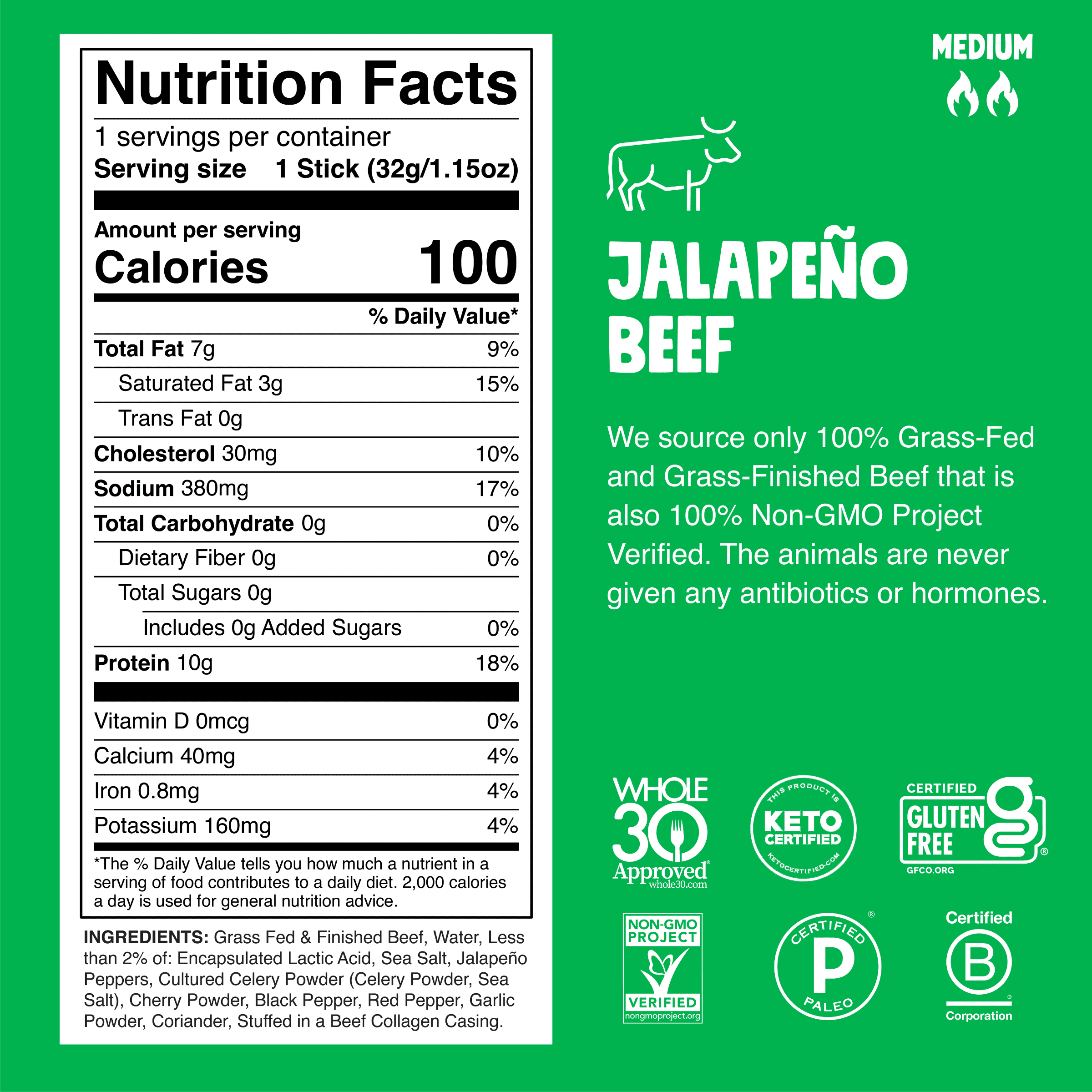 (8 pack) Chomps Grass-Fed And Finished Jalapeño Beef Jerky Snack Sticks (8 Count)