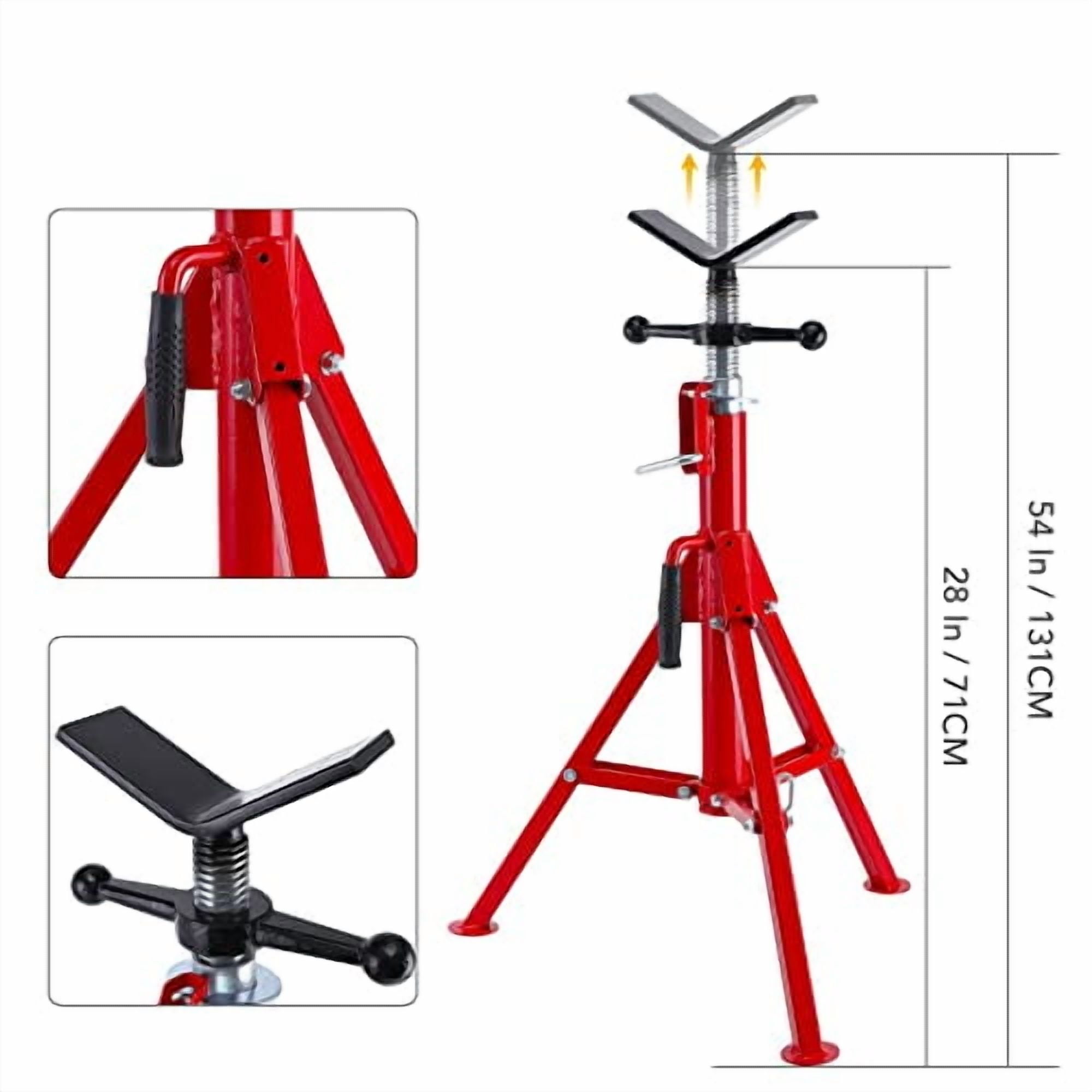 Heavy Duty V-Head Pipe Jack Stand, 2500LB Capacity, Adjustable Height 24-52 Inch, Portable Folding Tripod Base for Welding, Automotive, Construction & Plumbing