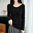 thumbnail image 2 of Xinoom Women Scoop Neck Ribbed Knit Top, Long Sleeve Slim Fit Sweater, Stretchy Form Fitting Knit Shirt for Casual Dating Black,L, 2 of 6