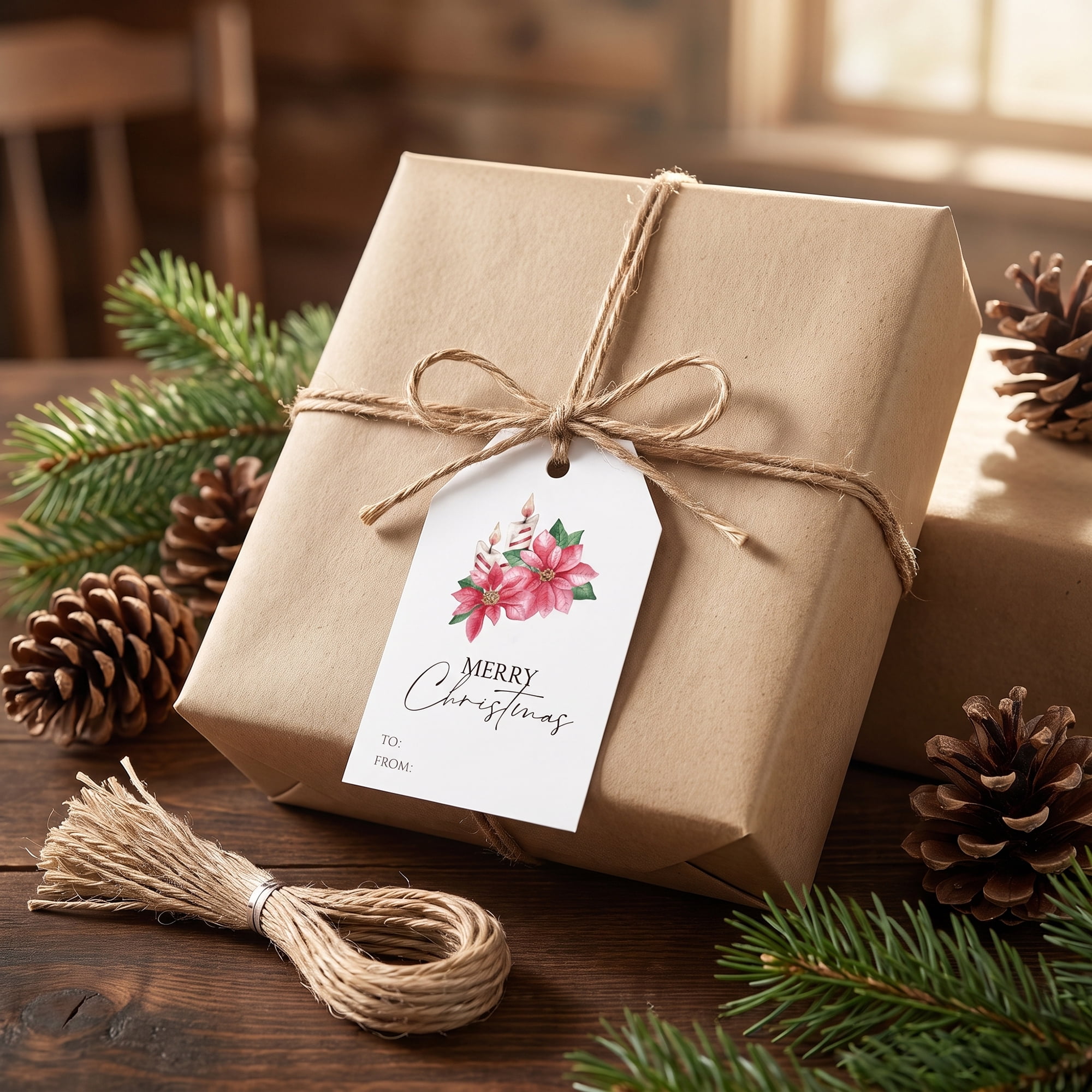 Unique Bargains 100Pcs Thick Gift Wrapping Tags with Twine Red Flower Pattern 2" x 3.1"
